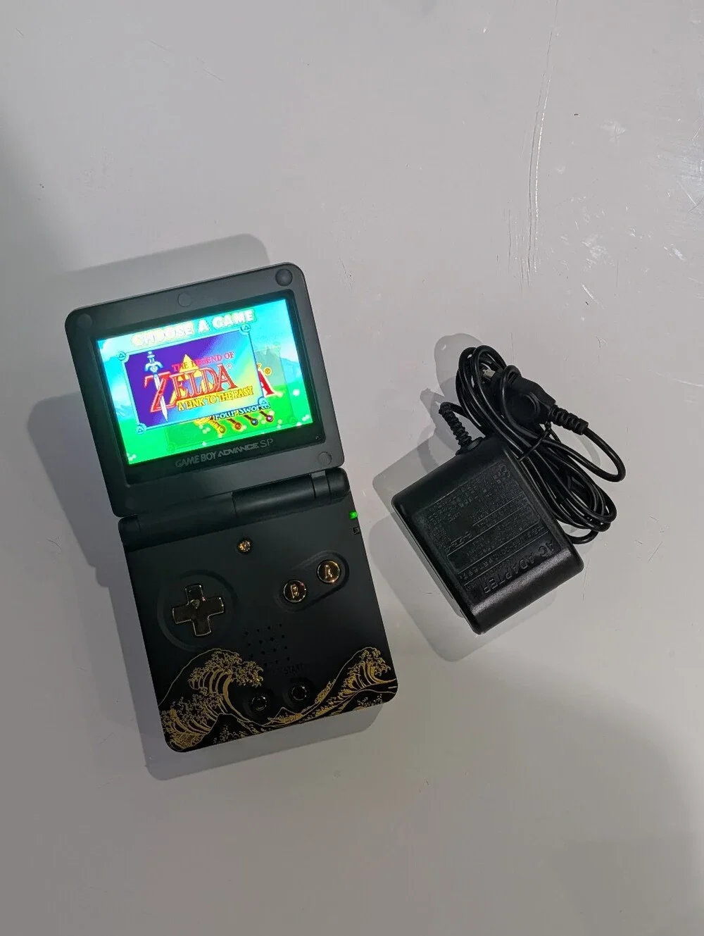 Great Wave Black & Gold Nintendo Game Boy Advance SP GBA SP with v5 IPS Screen